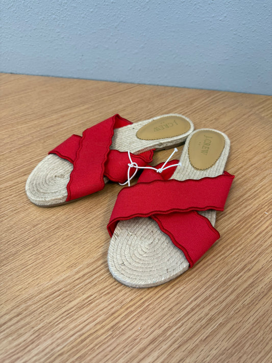 j crew 8 Red canvas double strap jute sole sandal NWOT