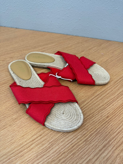 j crew 8 Red canvas double strap jute sole sandal NWOT