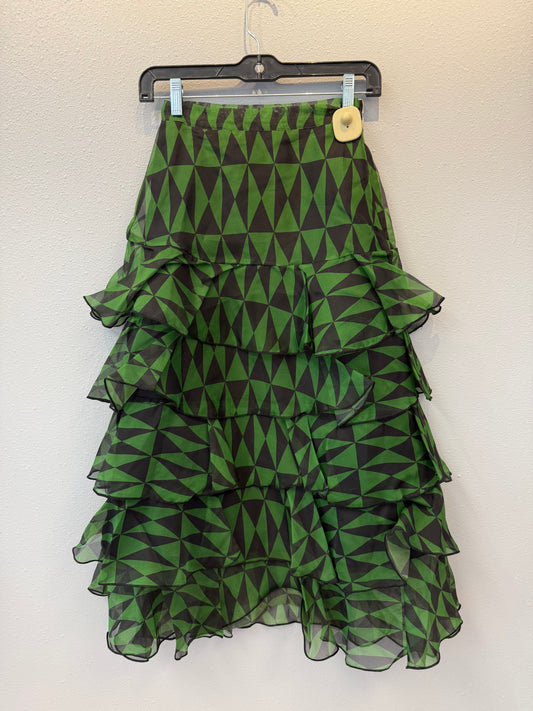 Cynthia Rowley 0 Green/Black NWT Silk Organza patterned ruffle