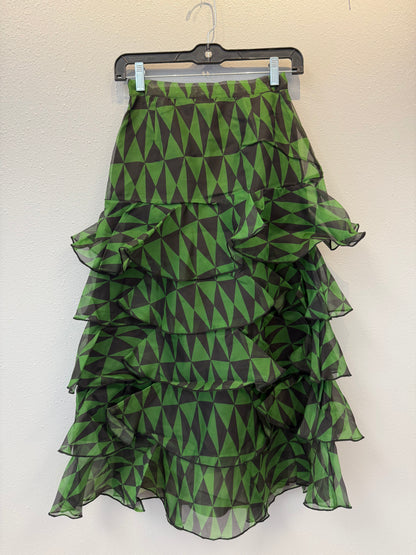 Cynthia Rowley 0 Green/Black NWT Silk Organza patterned ruffle