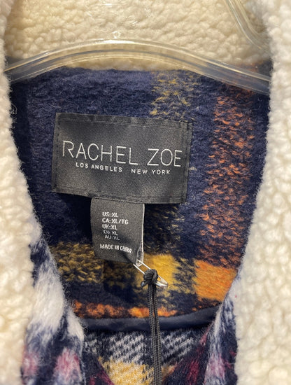 Rachel Zoe XL Blue /yellow plaid button up shacket w/ sherpa collar NWT