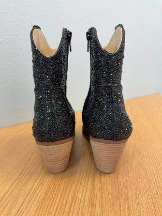 Betsey Johnson 7 Black 'Diva Boot' glass beaded ankle heeled boots