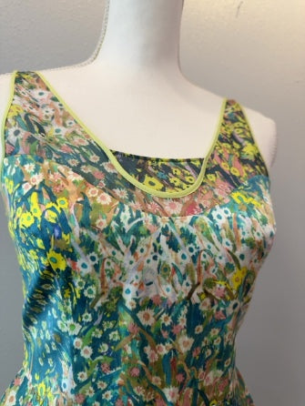 O'2nd for Barney's 4 Green colorful floral sleeveless mesh detail mini w/ pockets