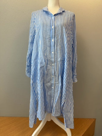 Before You S Blue /WTE striped LS bttn up maxi NWT