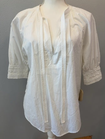 A.L.C. L White Crisp Tie Neck w/Ruched slvs