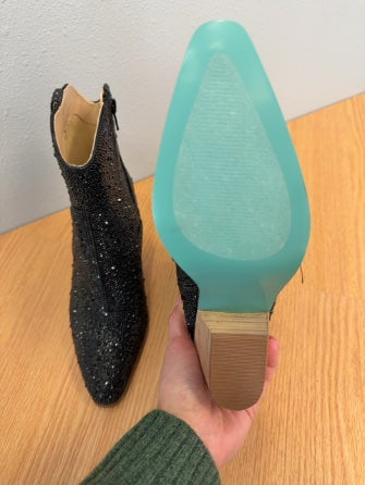 Betsey Johnson 7 Black 'Diva Boot' glass beaded ankle heeled boots