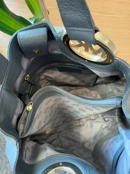 Micheal Kors  Gray Pebble leather 2handle w/ gold MK on strap AS IS