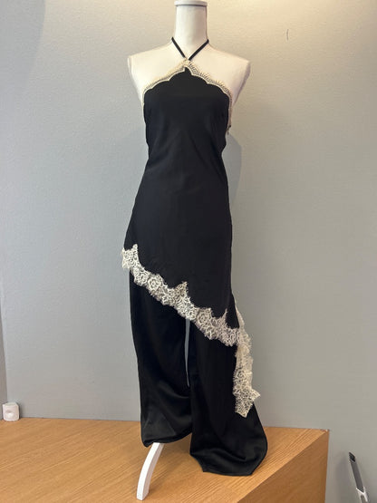 SkyLar Rose S Black Silky Halterneck w/lace trim