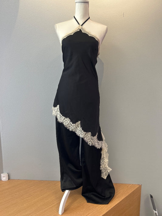 SkyLar Rose S Black Silky Halterneck w/lace trim