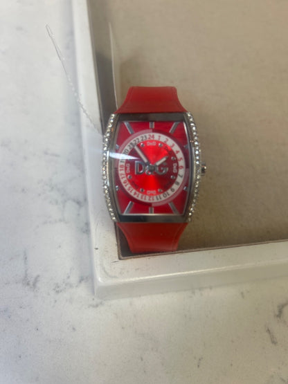 Dolce & Gabbana Red/Silver Silicone Band w/Rhine accents