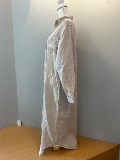 Frank & Eileen M Tan linen LS collared bttn up maxi dress