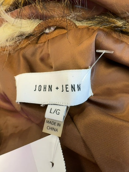 John + Jenn L Tan Suede full zip w/ fur lined snap on hood