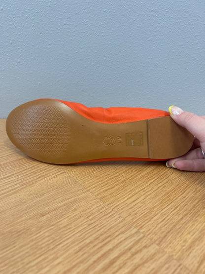 Tory Burch 11 Orange 'Mayberry Logo Ballet Flat' leather round toe w/ gold logo