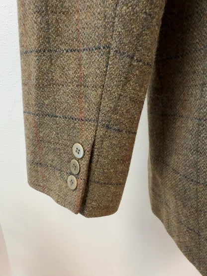 Coldwater Creek XL Tan 100% WOOL plaid LONG blazer