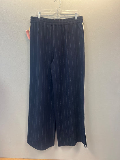 Evereve L Blue pinstripe slip on wide leg w/ striped sides