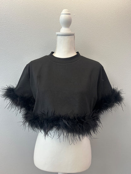fore L Black Crop w/feather trim