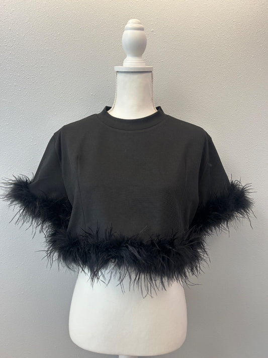 fore L Black Crop w/feather trim