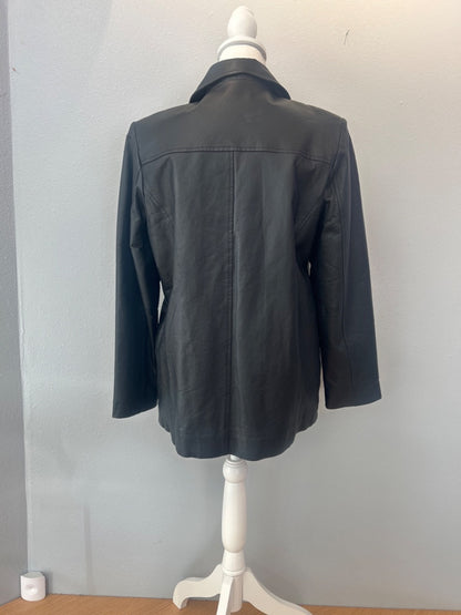 quiality gino leather M Black genuine leather longer full zip collared jacket