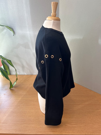 Nation L Black Grommet shoulder Crewneck