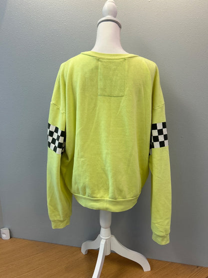 Aviator Nation L Yellow crewneck w/ checkerboard sleeves