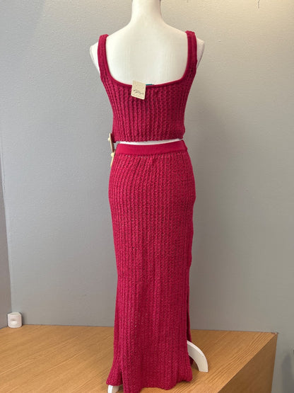 Free People XS Pink Crochet crop tank w/midi skirt