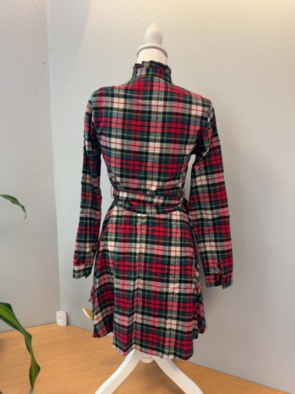 Kiel James Patrick XS Red/Green Plaid Flannel LS Belted bttnfrnt