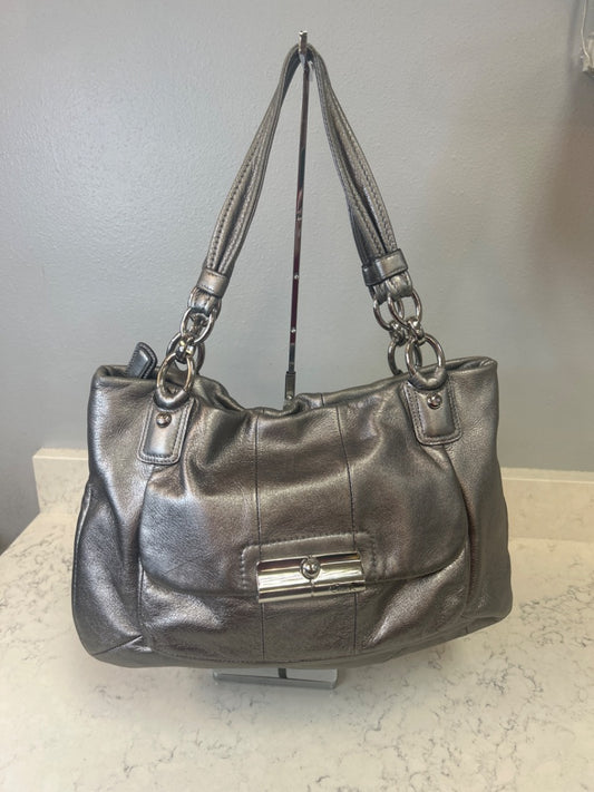Coach  Silver Vintage 2handle large purse w/ silver hardware
