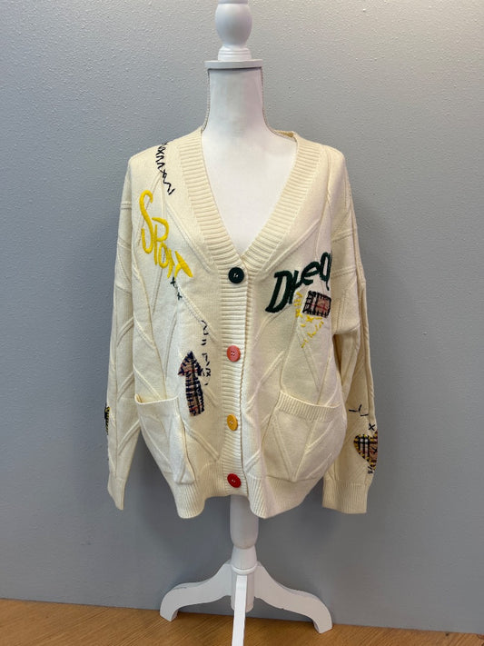 ebossy XL Cream mixed bttns w/ embroidery and patches
