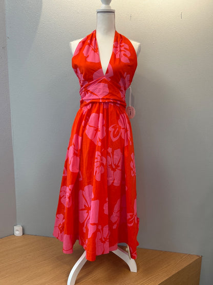 Staud 8 Pink /red floral halter maxi NWT