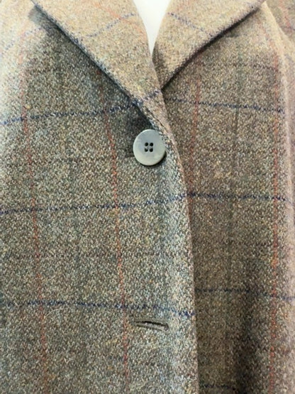 Coldwater Creek XL Tan 100% WOOL plaid LONG blazer