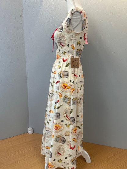 Bailey Rose XS Cream /rainbow food patterned sleevless maxi NWT