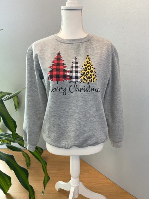 NO BRAND S Gray LS crewneck "Merry christmas" graphic