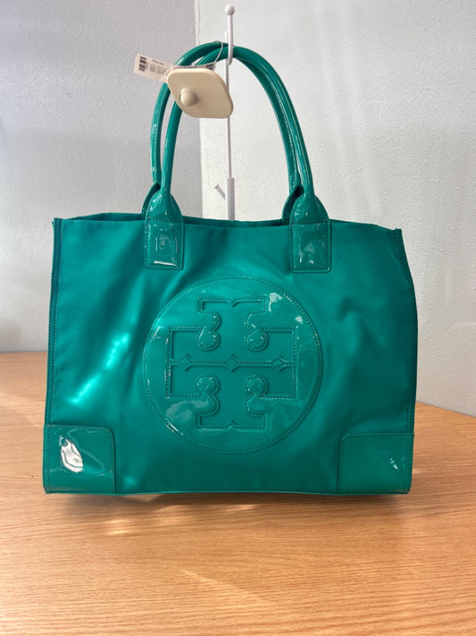 Tory Burch  Green nylon tote w/ leather logo/2 handles
