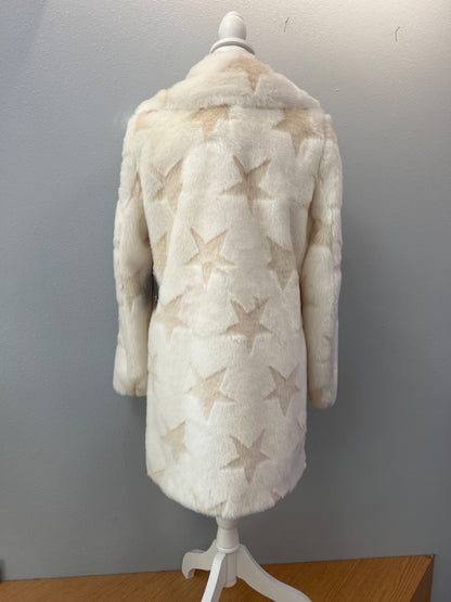 NBD S White Faux fur star jacket NWT