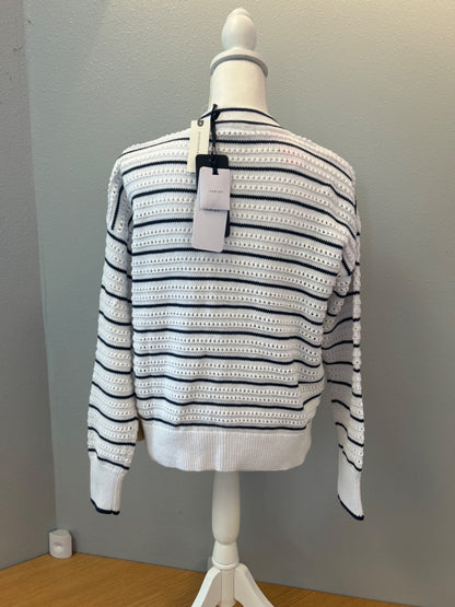 varley S White/Blue Antonia Relaxed stripe open knit