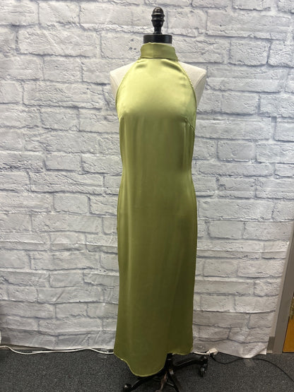 pretty lavish 6 Green satin sleevless maxi w/ neck scarf/tie