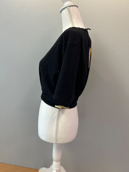 Le Superbe S Black NWT 'Iced Trancas Tee' SS studded crop top w/ loop hem