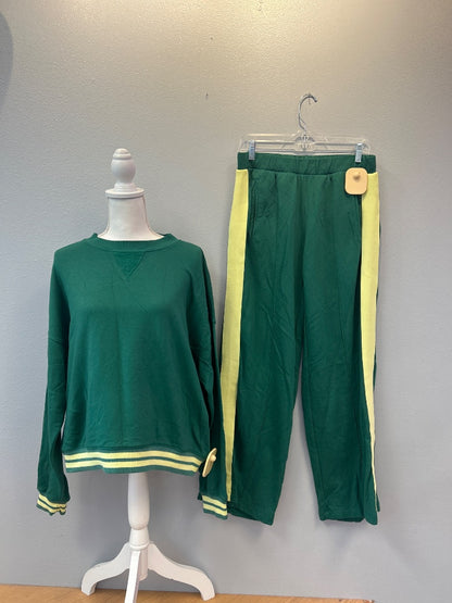 Electric & Rose M Green LS top/pant SET w/ neon trim