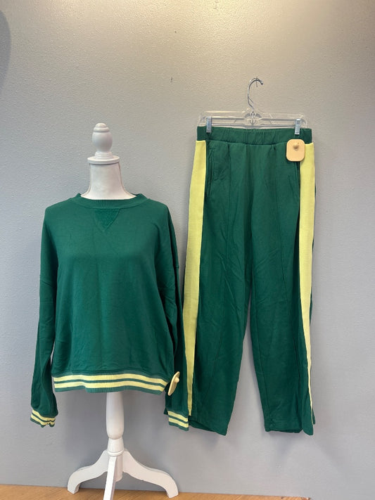 Electric & Rose M Green LS top/pant SET w/ neon trim