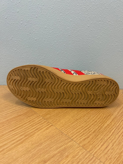 Adidas 7.5 Tan snakeskin lace up sneaker w/ red stripes