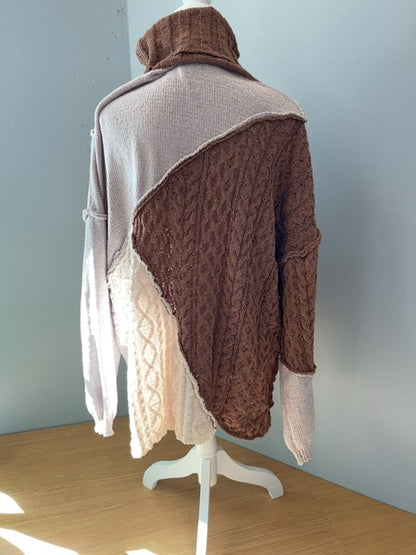 blue velvet L Tan LS turtle knit