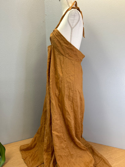 Dissh 12 Orange 100% linen halter cutout flowy maxi