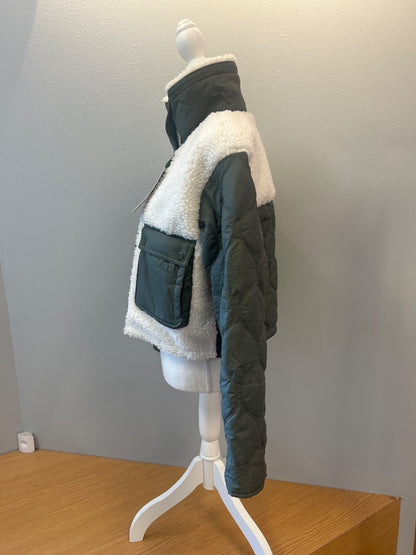 Athleta XS green/cream Fll zip fleece hybrid NWT