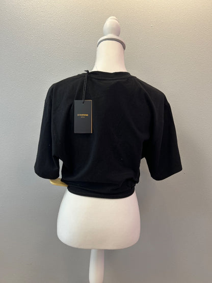 Le Superbe S Black NWT 'Iced Trancas Tee' SS studded crop top w/ loop hem