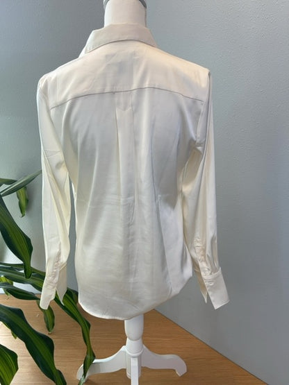 Banana Republic S Cream satin collared LS button up