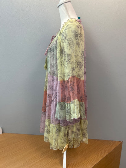Johnny Was S Pink /yellow/green floral LS mini w/ under slip