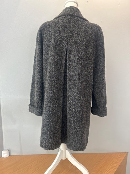 Sandro XL Gray 70% wool midi button up peacoat w/ collar