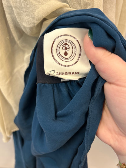 Anagram by Loewe S Tan /blue 100% silk tiered maxi w/ bow ties