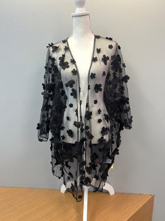 House of Harlow 1960 os Black Sheer floral open front