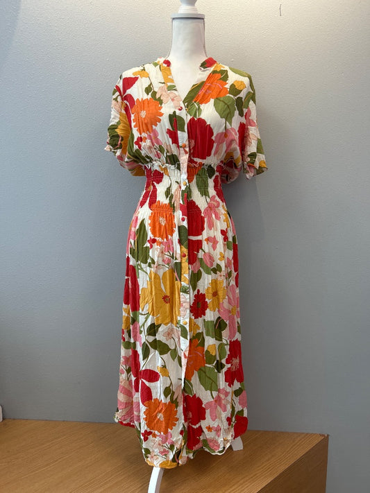 ellison L White/pink Floral SS Cinched waist